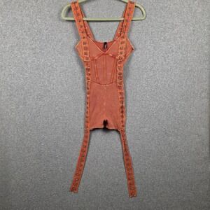 J.OUR Suspender Mini Dress Womens Small‎ Orange Waffle Knit Hook Eye Straps